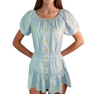Moiu Muse Blue eyelet lace puff sleeve Mini Dress coquette spring new with tags
